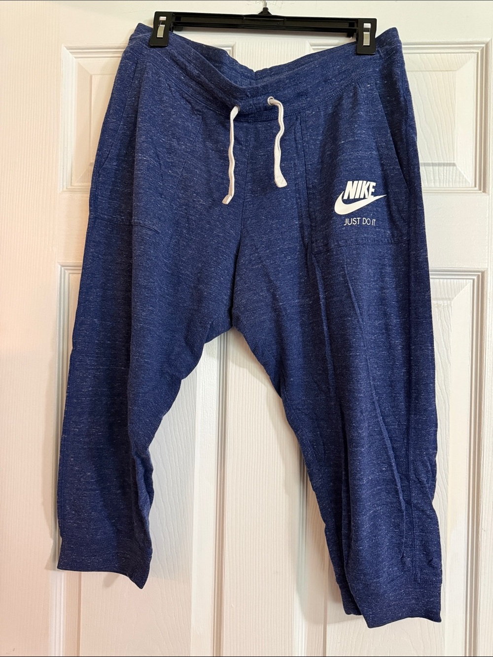 Nike Navy Blue Pull-On Jogger Capris with White Swoosh
